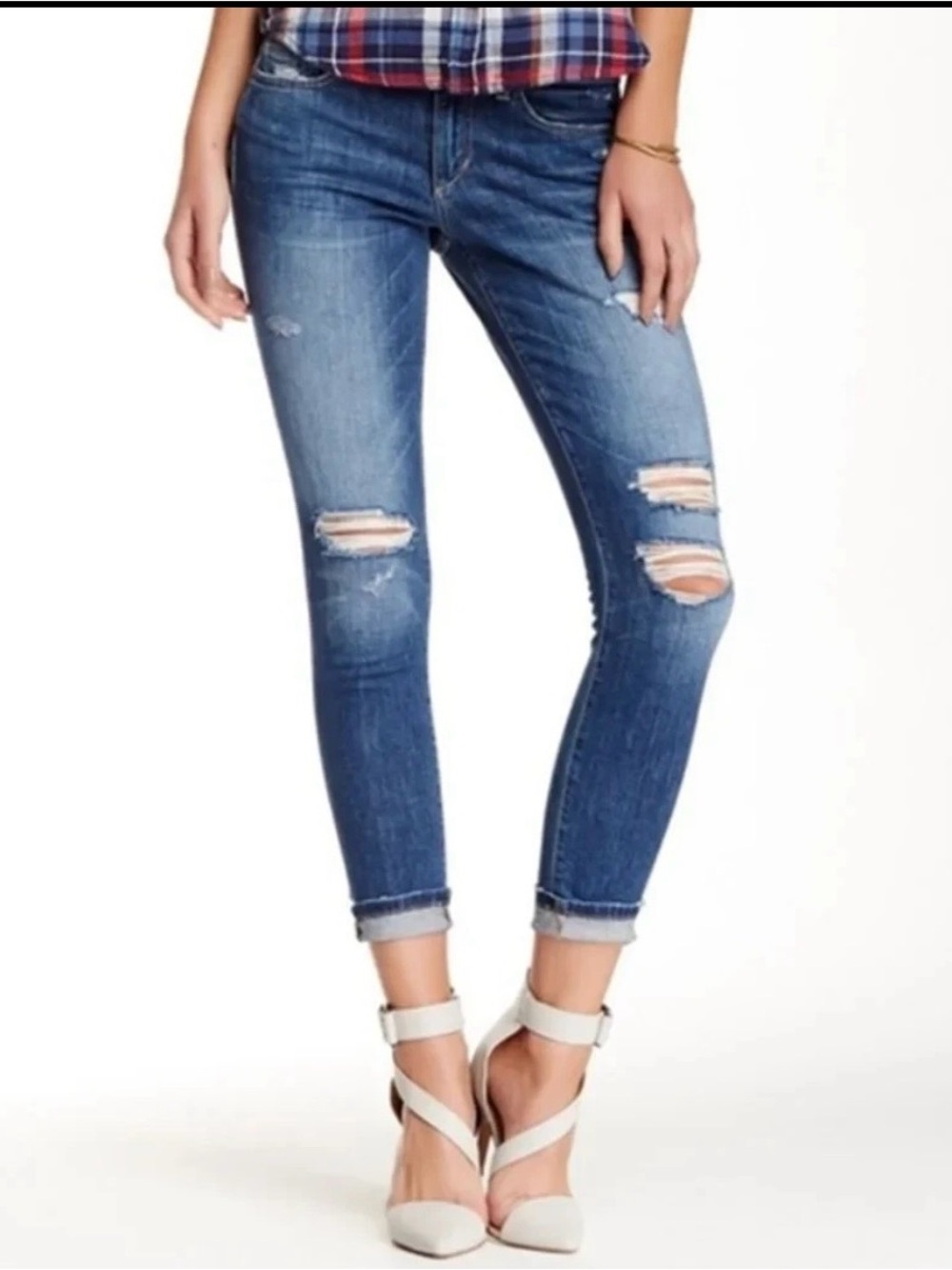 Joe's Jeans Ripped Mid-Blue Ankle Skinny Jeans